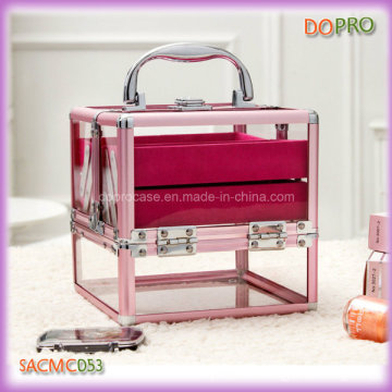 Pink Aluminum Frame Acrylic Makeup Storage Boxes (SACMC053)